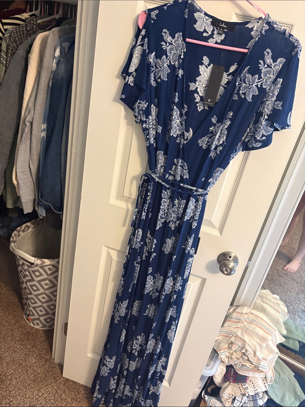 Lulu's Navy Blue Floral Wrap Maxi Dress